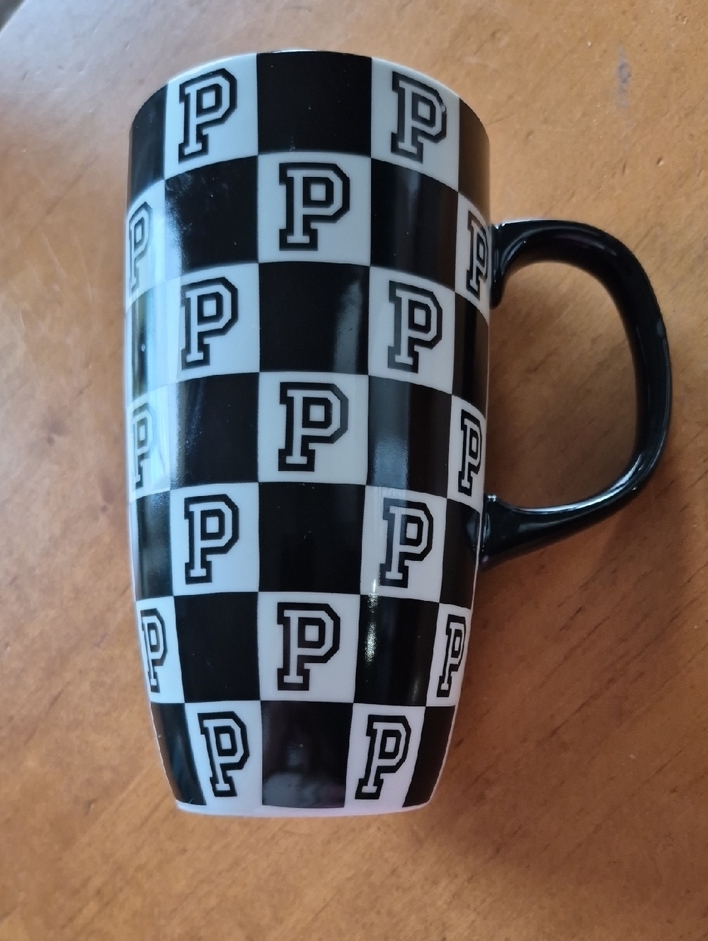 PINK Victoria's Secret Black and White Checker 'P' Ceramic Mug